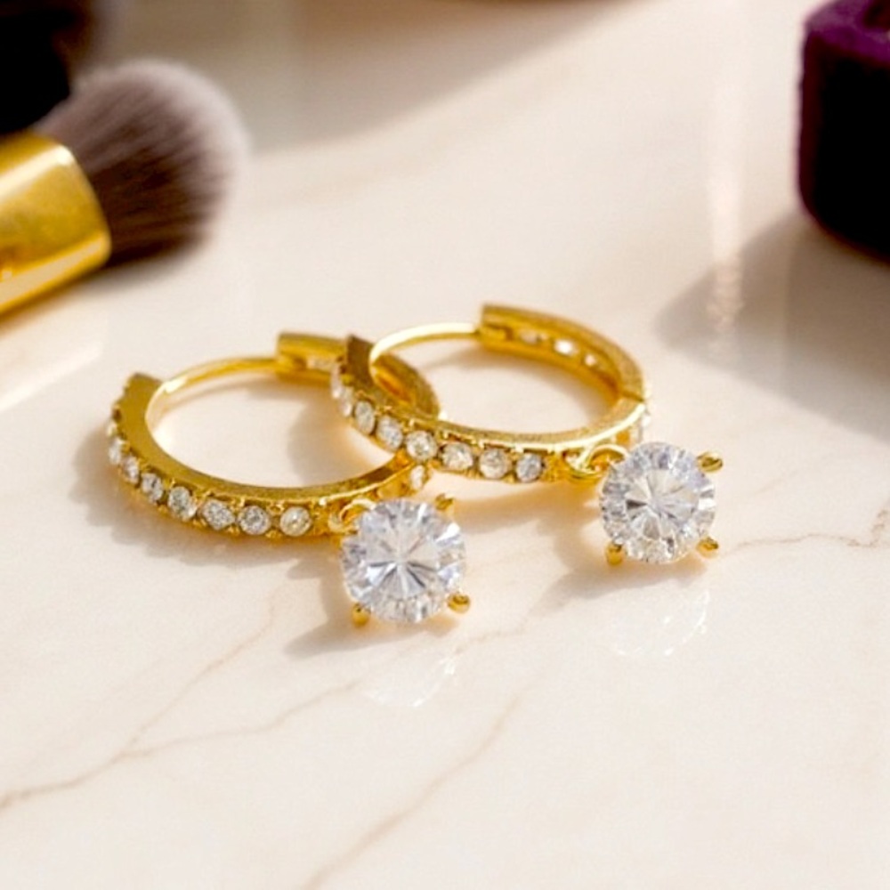 Crystal Drop Huggie Hoop Earrings Small Dangle Drop Hoops Made with Swarovski